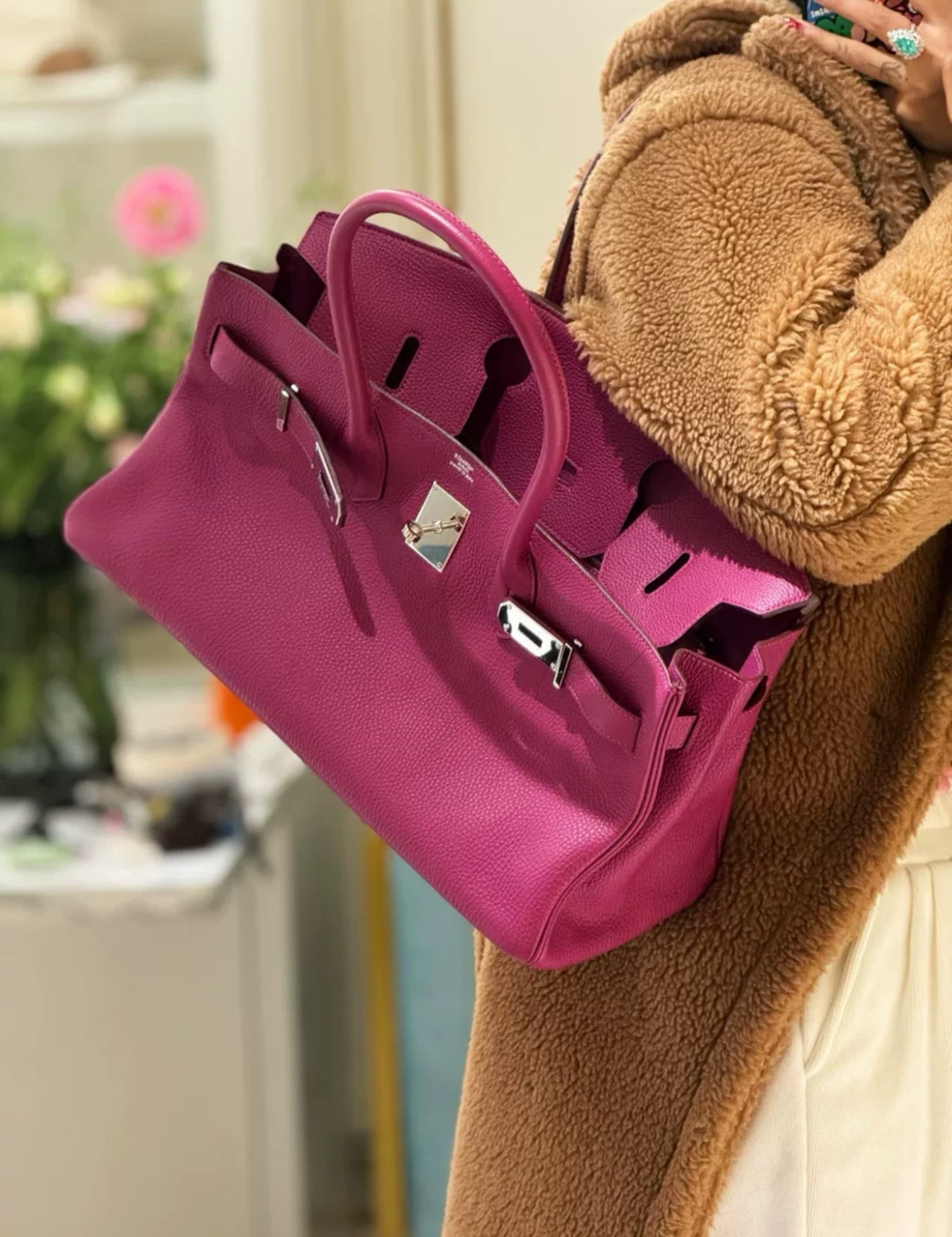 HERMÈS Birkin Shoulder Rose Pourpre Togo Leather Palladium Hardware