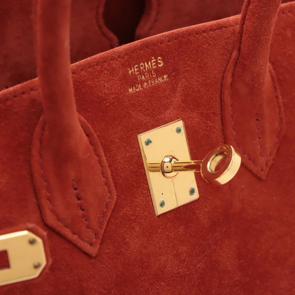 Hermes Birkin 25 Red Doblis Suede Gold Hardware Limited Edition