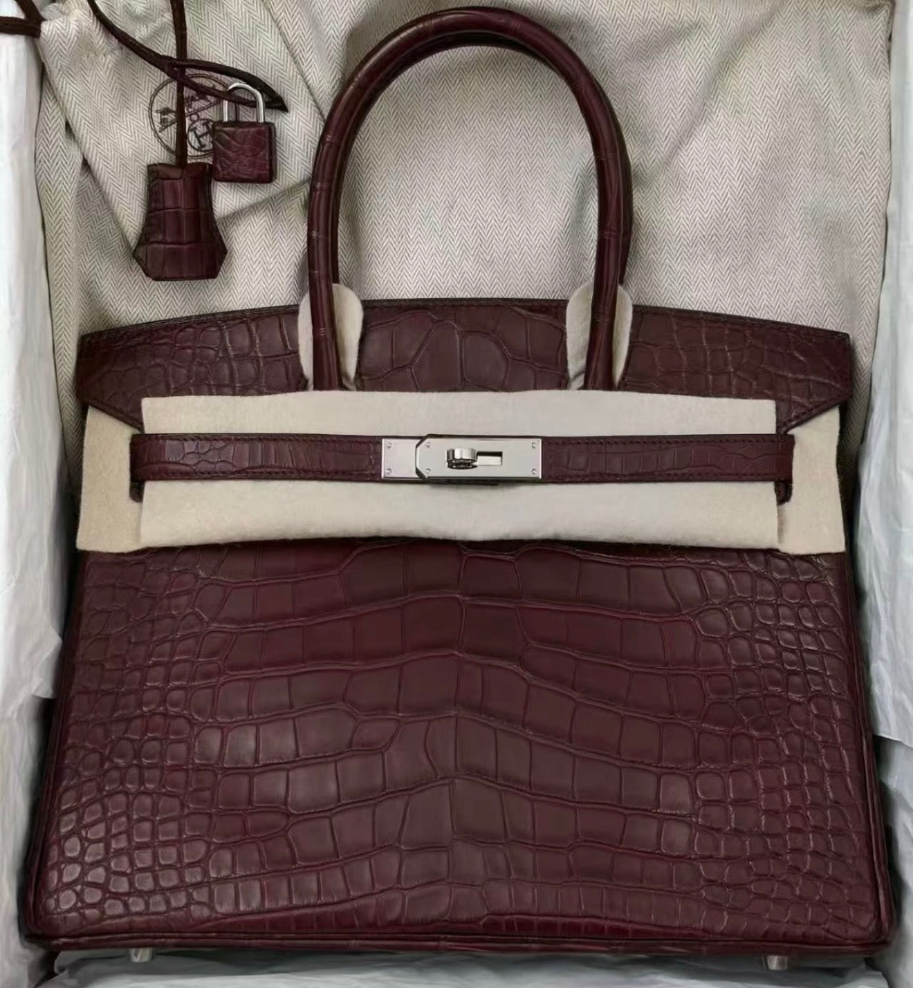 Hermes Birkin 30 Bordeaux Matte Alligator palladium hardware