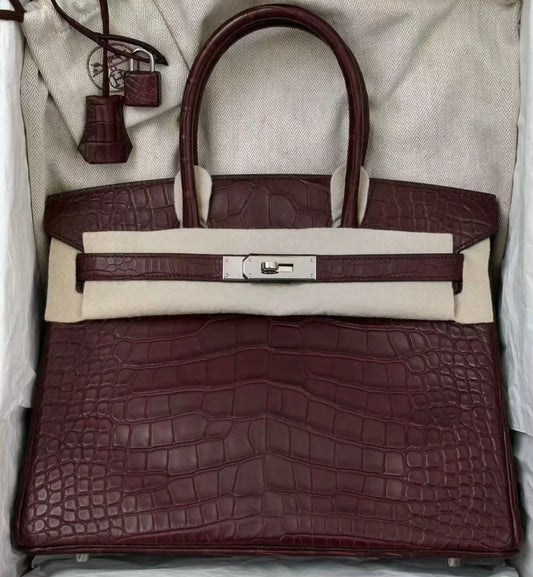 Hermes Birkin 30 Bordeaux Matte Alligator palladium hardware