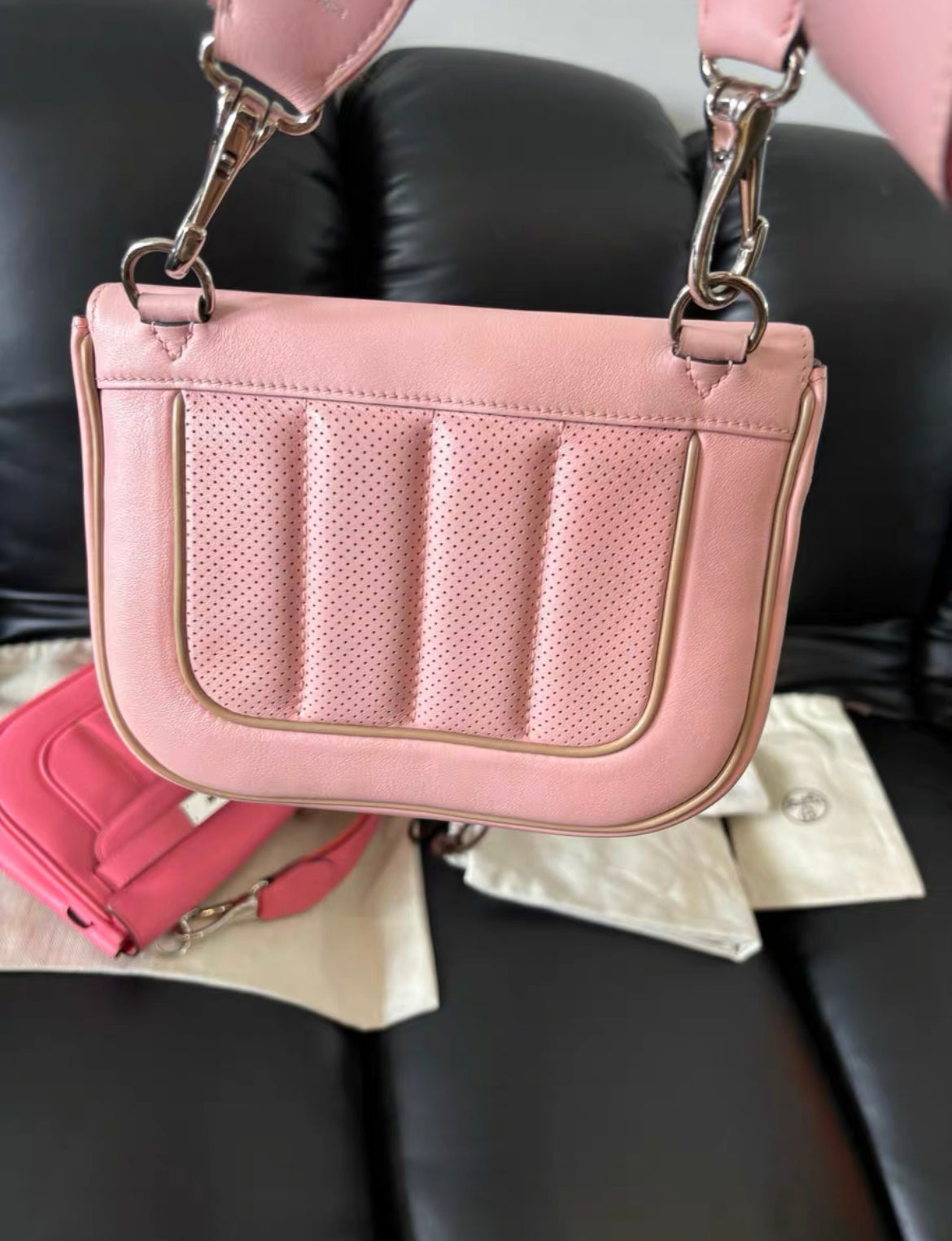 HERMES Swift Leather Mini Berline Shoulder Bag Cherry Blossom Pink