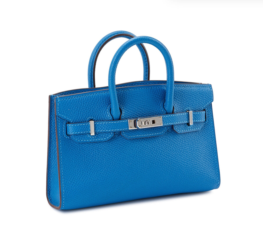Hermès Micro Birkin 15 Bleu Mykonos Epsom Lether palladium Hardware