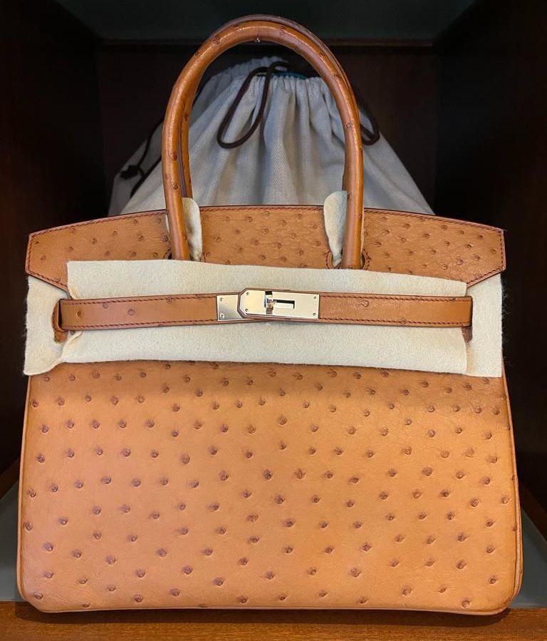 Hermes Birkin30 cognac ostrich palladium hardware