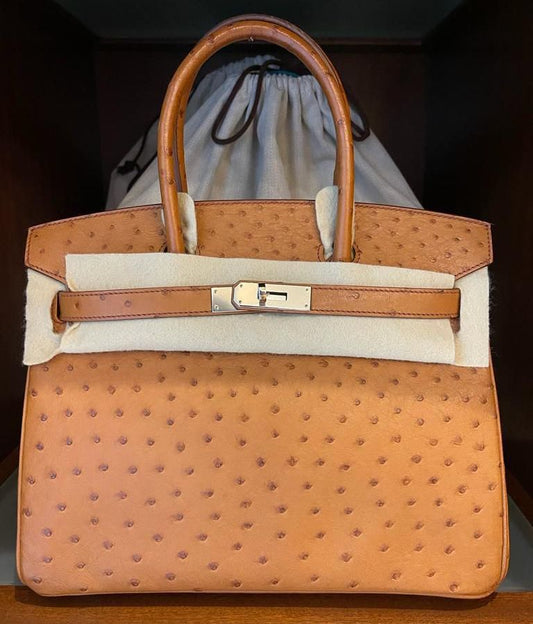 Hermes Birkin30 cognac ostrich palladium hardware