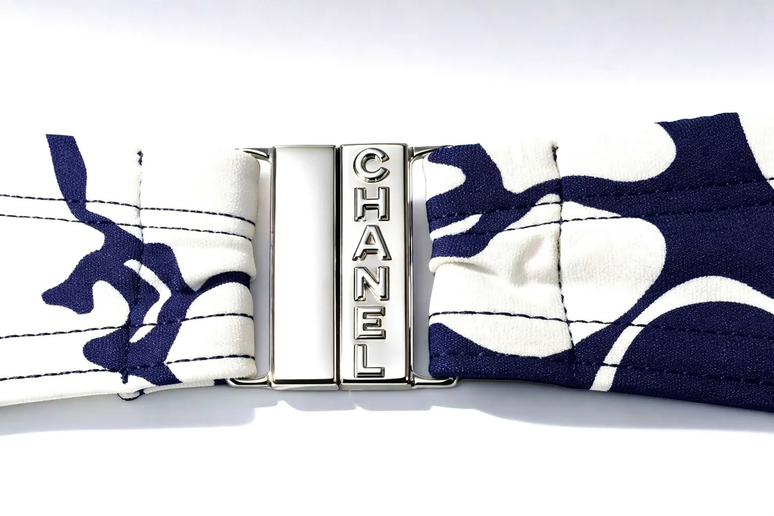 Chanel 2021 Coco Beach Dark Navy White One-Piece Cut Out Swimsuit FR 40