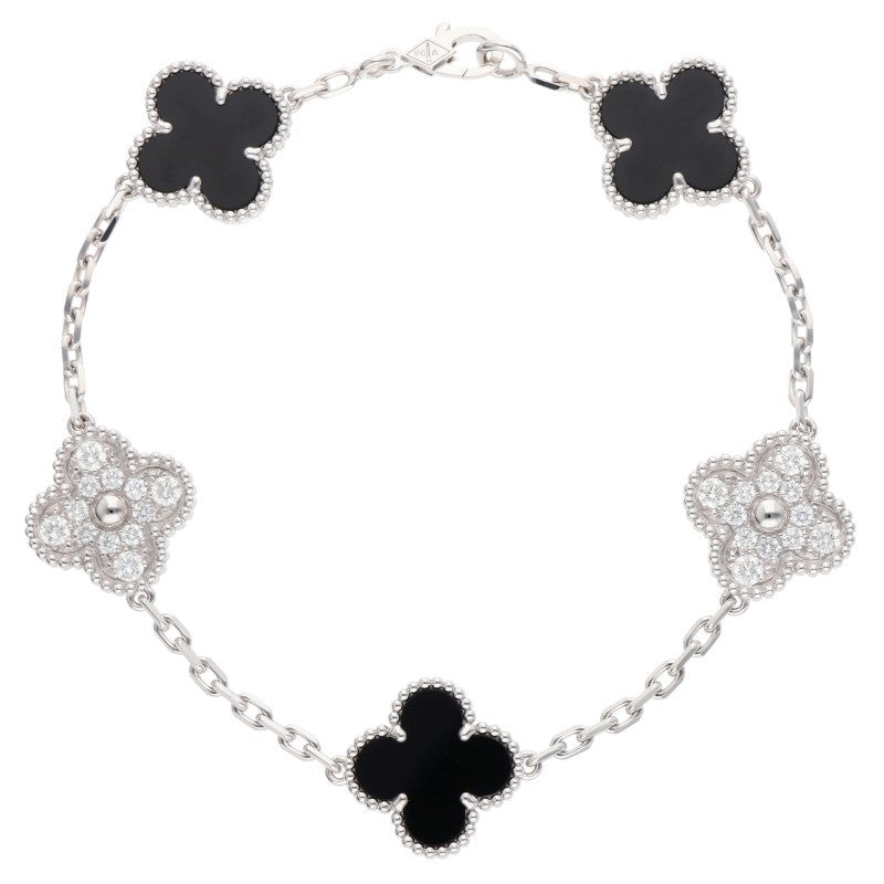 Van Cleef  Arpels K18WG 5P Onyx/Diamond Bracelet VCARP2R900 Vintage Alhambra