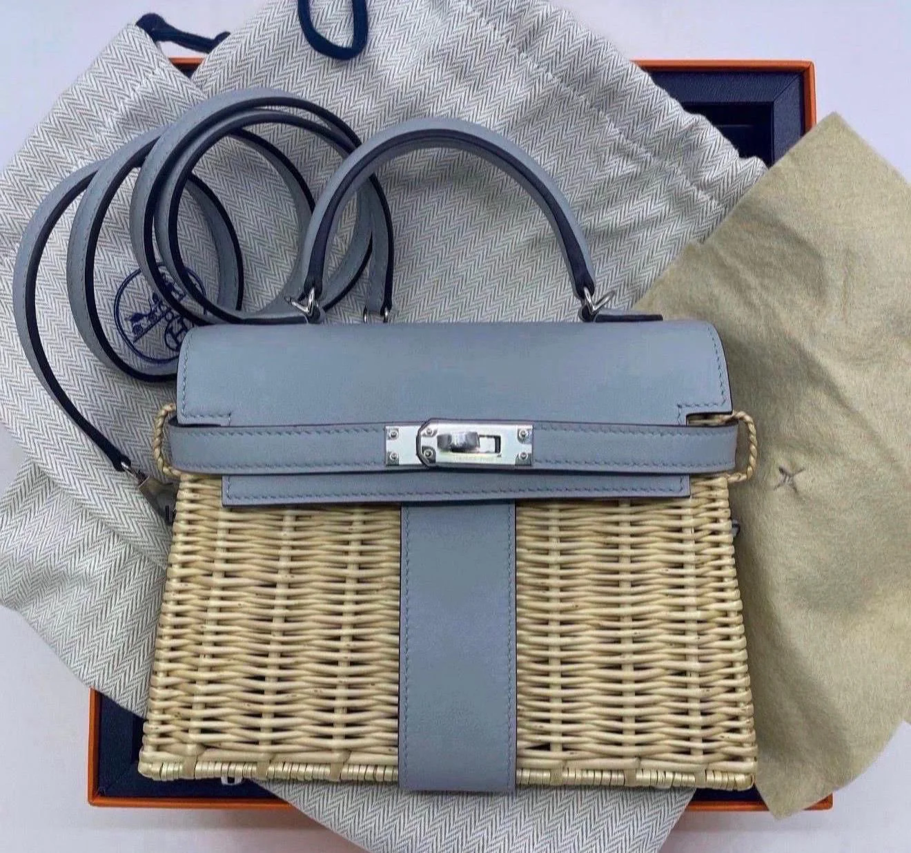 Hermes Mini K20 kelly Picnic Bleu Glacier Swift/Osier Palladium hardware