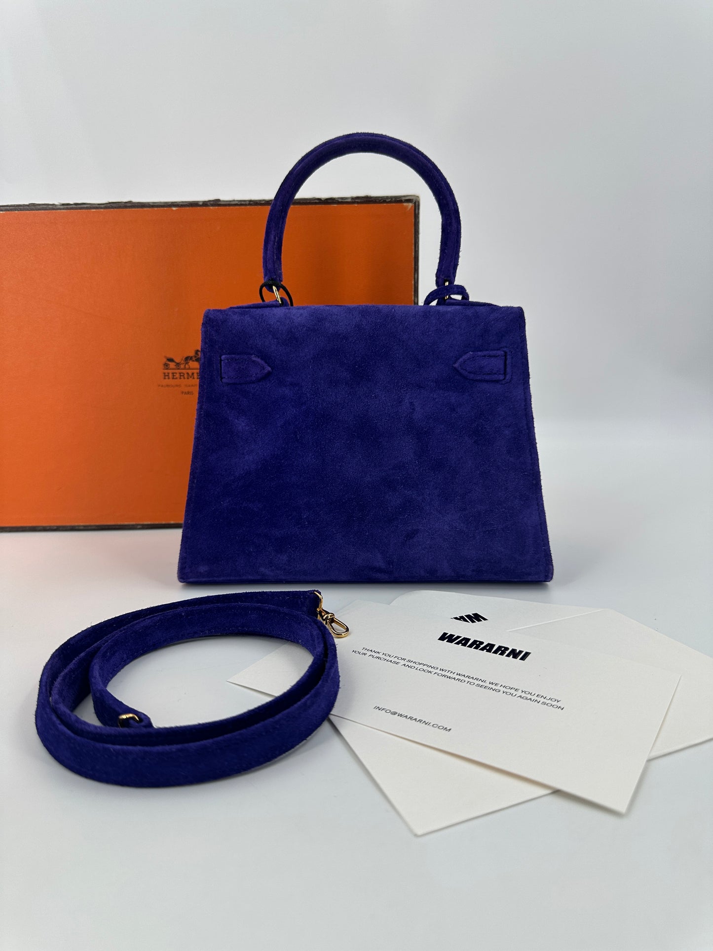Rare Vintage Hermes kelly 20 Purple Doblis Suede leather gold diamond hardware