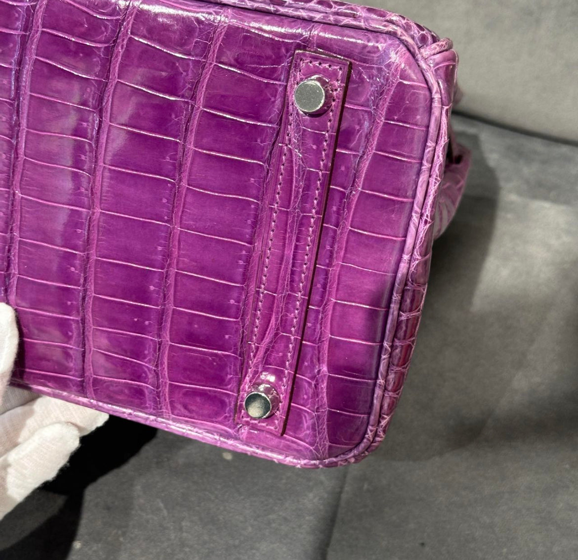 Hermès Birkin 30 Violet Shiny Porosus Crocodile White Gold Diamond Hardware