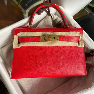 Hermes Mini Kelly 20 Rouge de Coeur Epsom Gold hardware