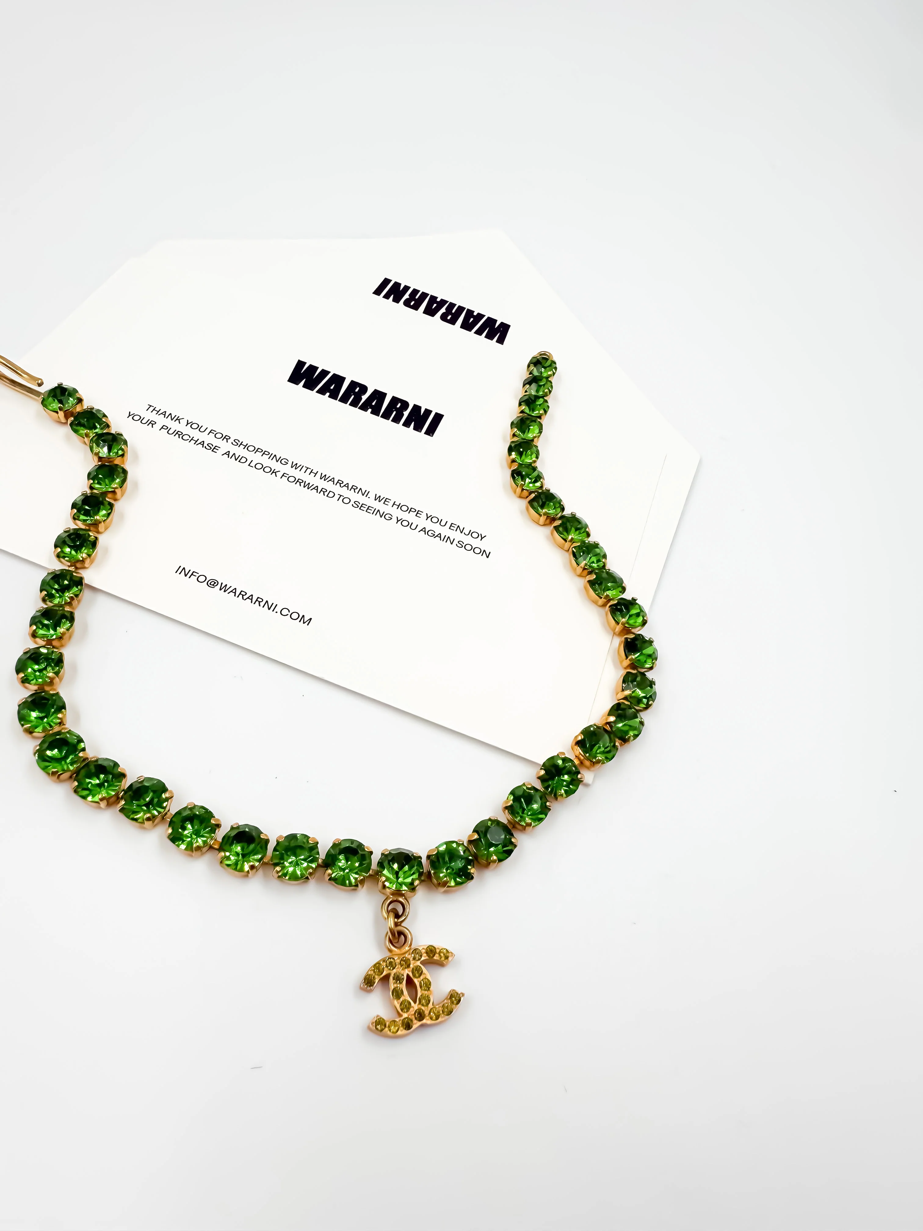 Chanel 1995P Vintage Barbie Collection Green Rhinestone Necklace