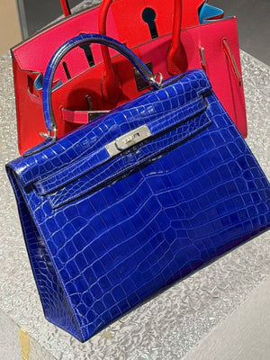 Hermès kelly 32 Bleu Electrique Shiny Niloticus Palladium hardware