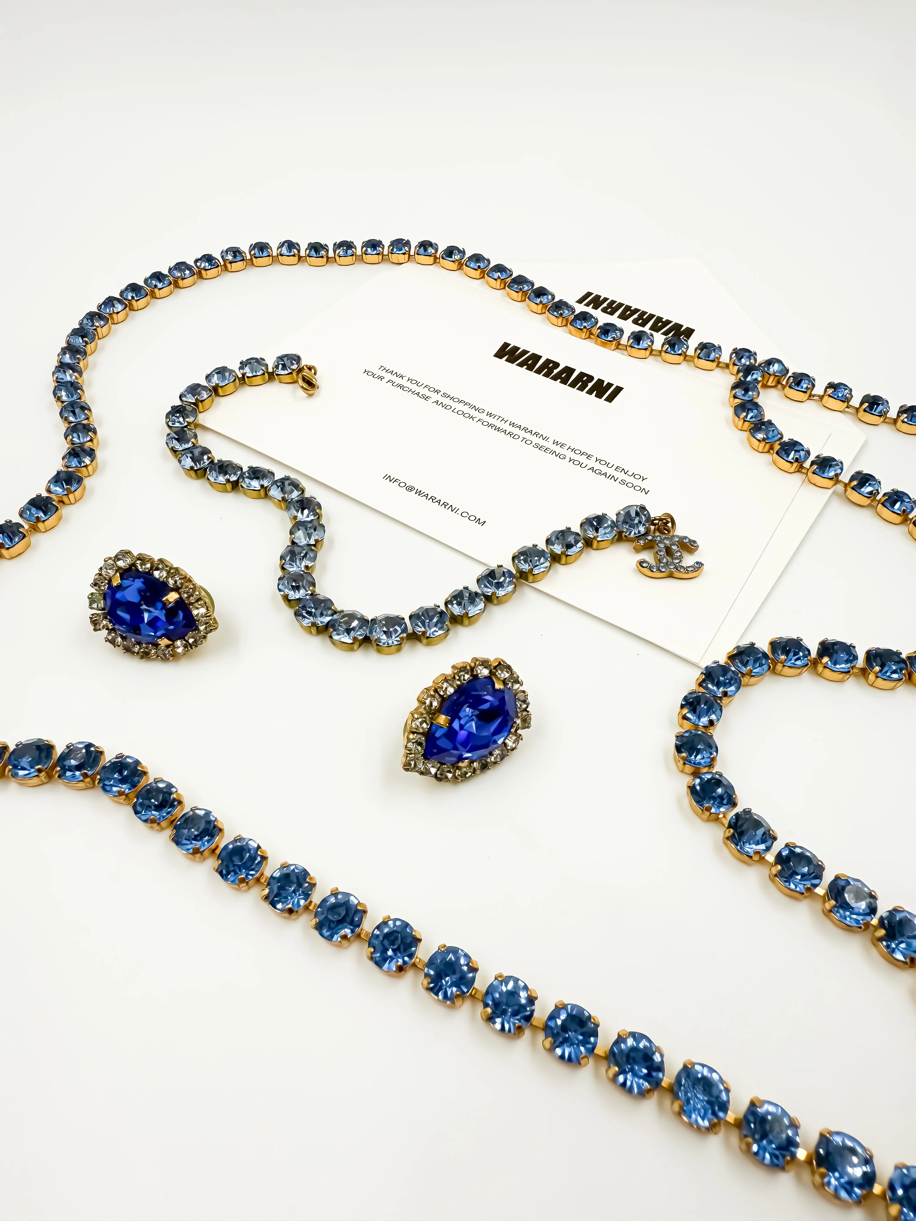 Chanel 1995 “Barbie Collection” Blue Rhinestone Set — Belt, Earrings & Anklet
