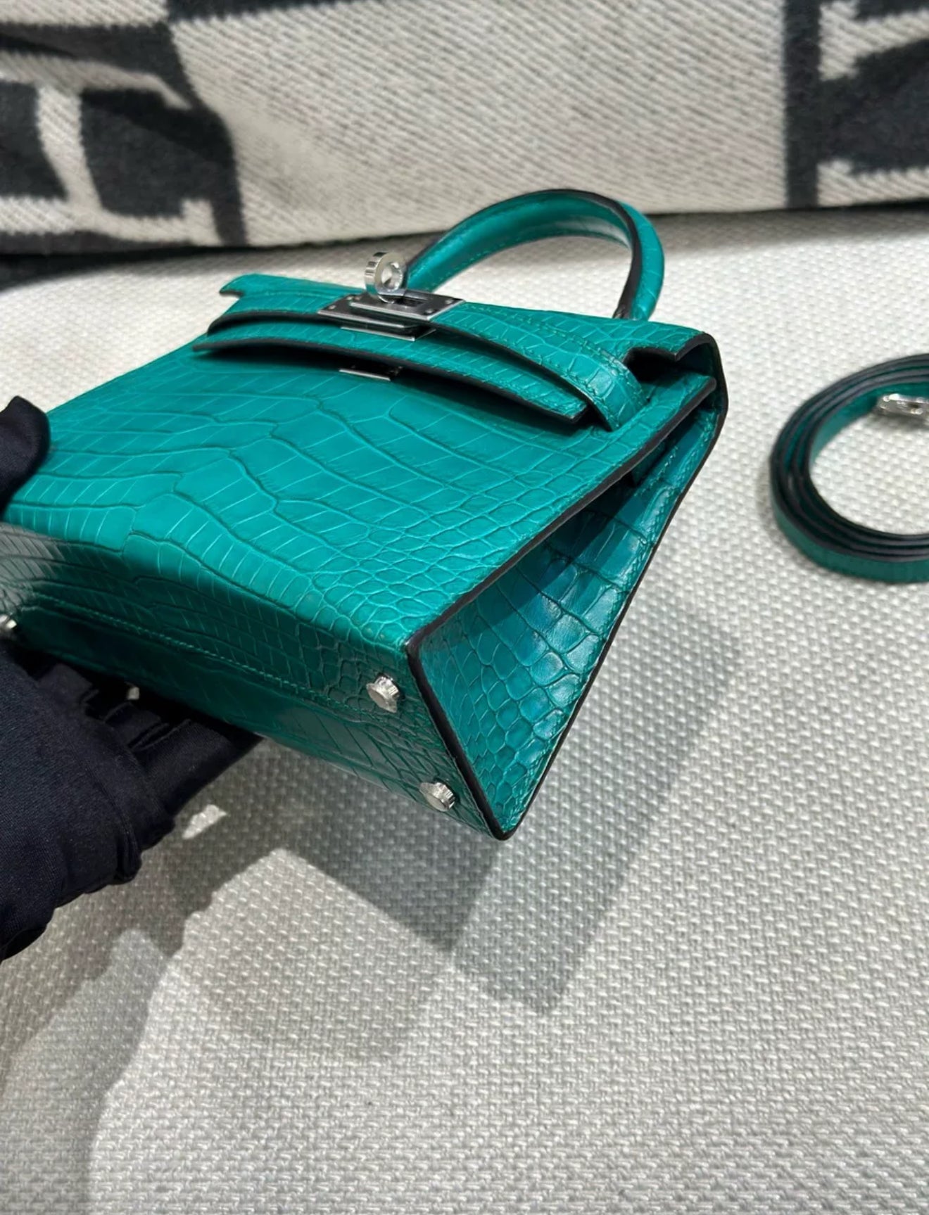 Hermes Mini Kelly Green Malachite Matte Alligator Leather Palladium Hardware