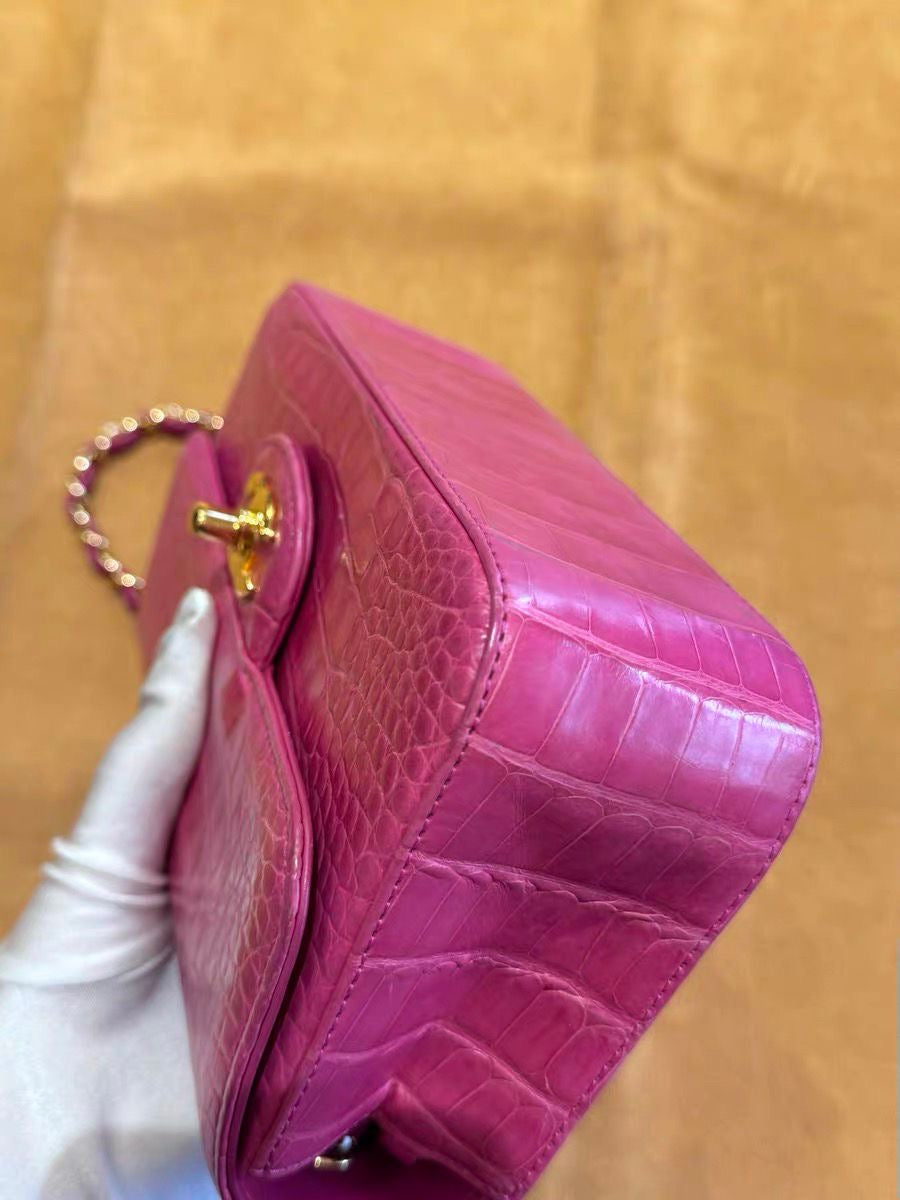 Chanel pink Alligator leather mini flap gold hardware