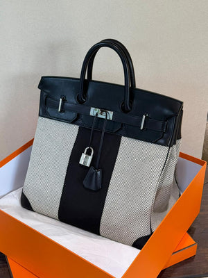 Hermès Birkin HAC 40 Club Black Swift  Ecru Toile Palladium hardware