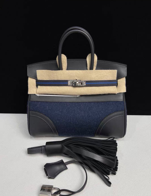 Hermès limited edition Birkin 25 Go Team Bleu Nuit and Caban Swift and Feutre with Palladium Hardware