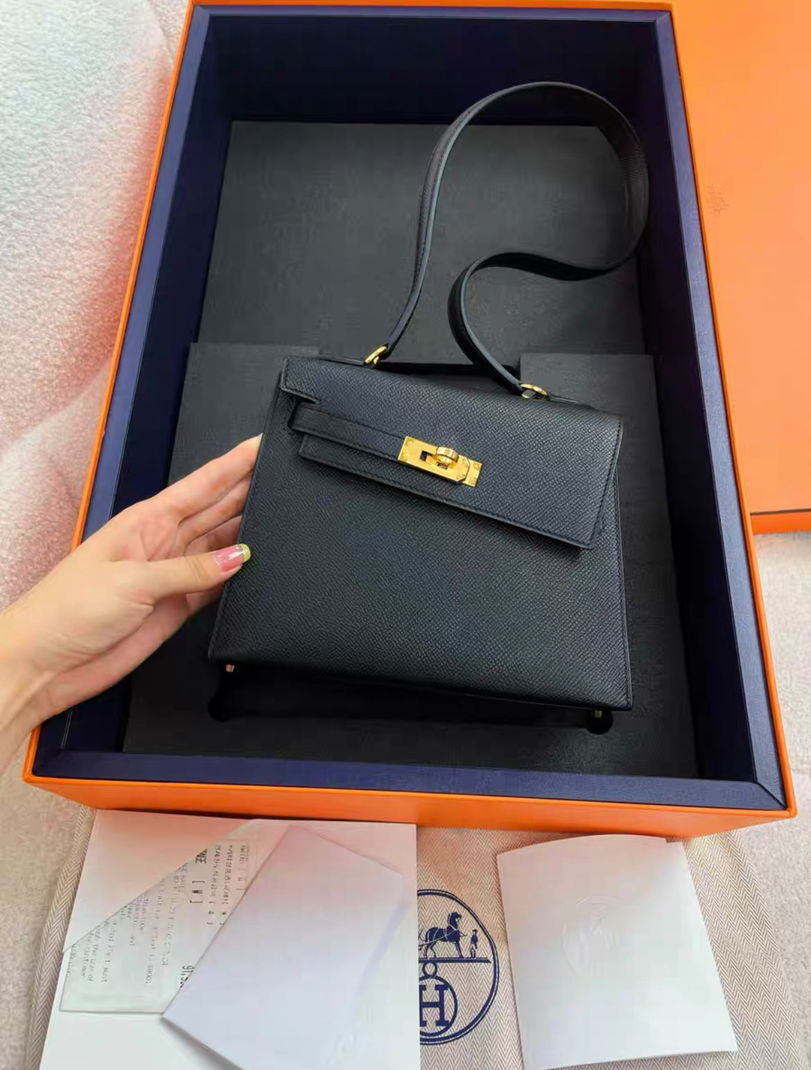 Hermès Kelly Sellier en Desordre 20 Black Epsom Gold Hardware