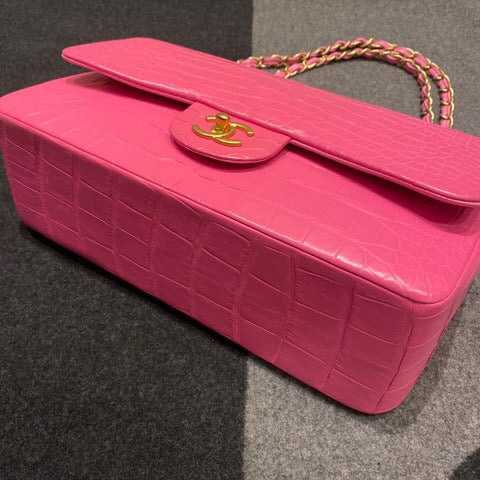 Super Rare Chanel Medium flap Pink Barbie Matte Alligator leather with gold hardware