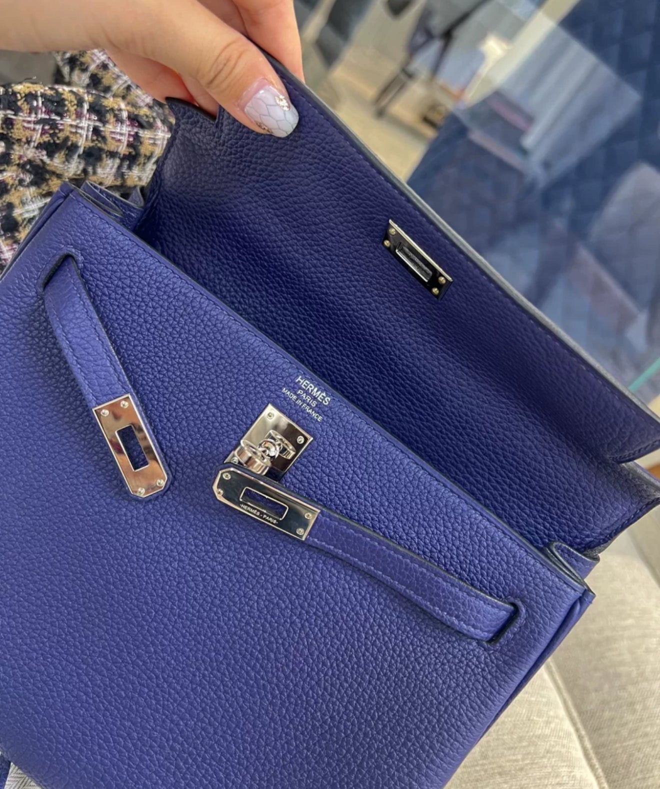 Hermes Kelly 25 Blue Navy Togo Leather Palladium Hardware