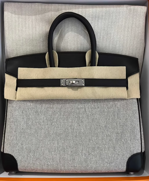 Hermes Birkin 25 Black Canvas Swift Palladium Hardware