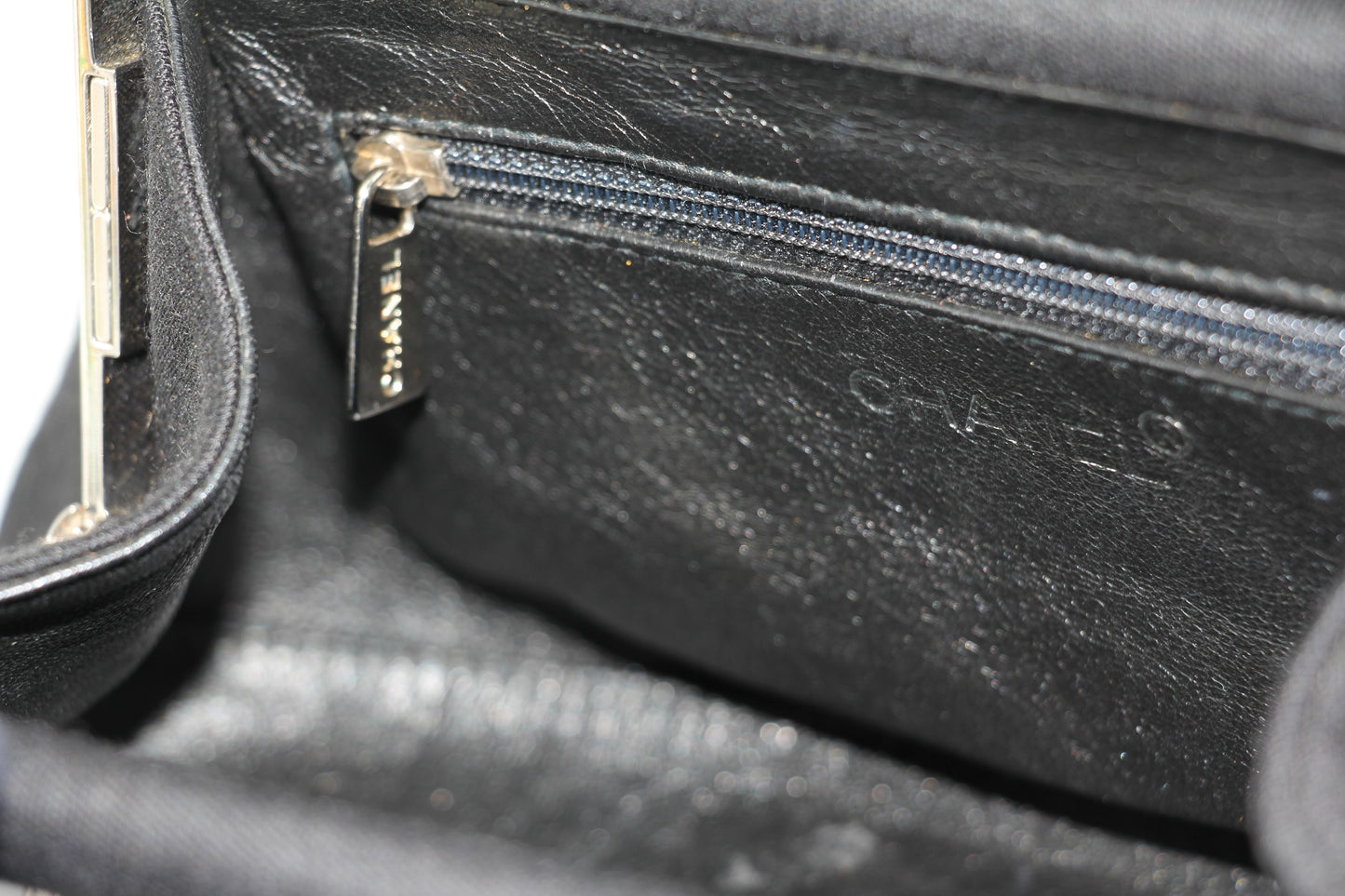 Chanel vintage black clutch with silver hardware handle