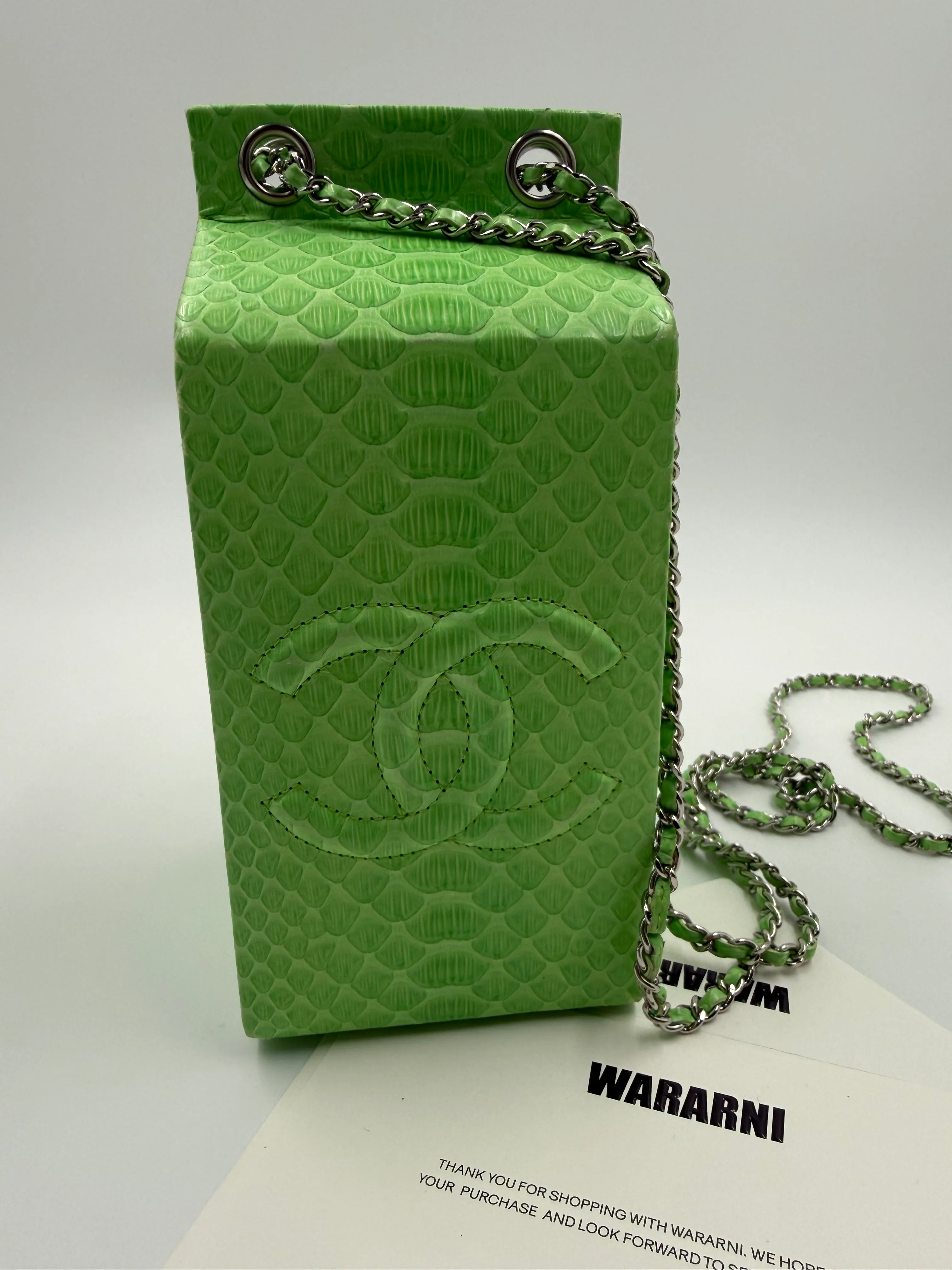 Chanel Green Python “Lait de Coco” Milk Carton Minaudière – Fall/Winter 2014 Supermarket Collection