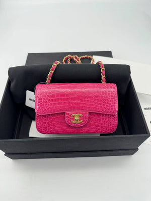 Chanel Pink Alligator Double Flap Bag Gold Hardware