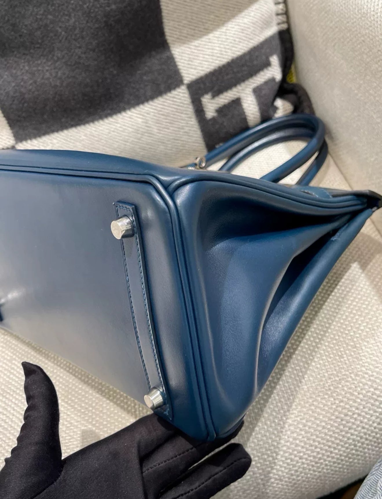 Hermès Birkin 30 blue box leather Palladium Hardware