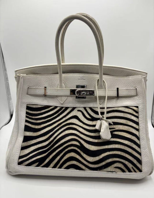 Rare Hermès Birkin 35 White Zebra palladium hardware