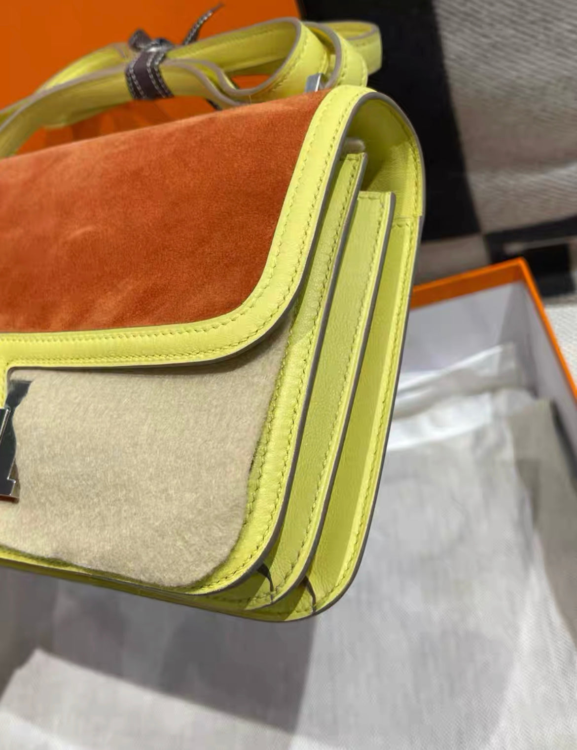 Hermès Elan Orange/Yellow Doblis Palladium Hardware