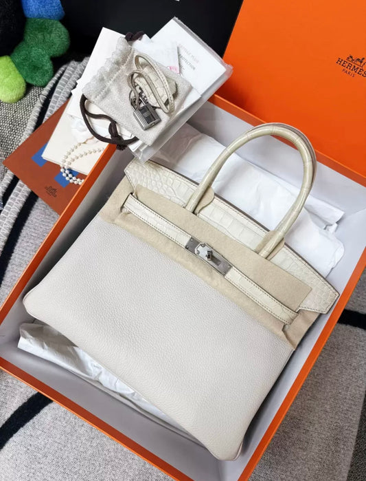 Hermes Birkin Touch 30 Beton Togo leather/Matt alligator crocodile leather Palladium hardware