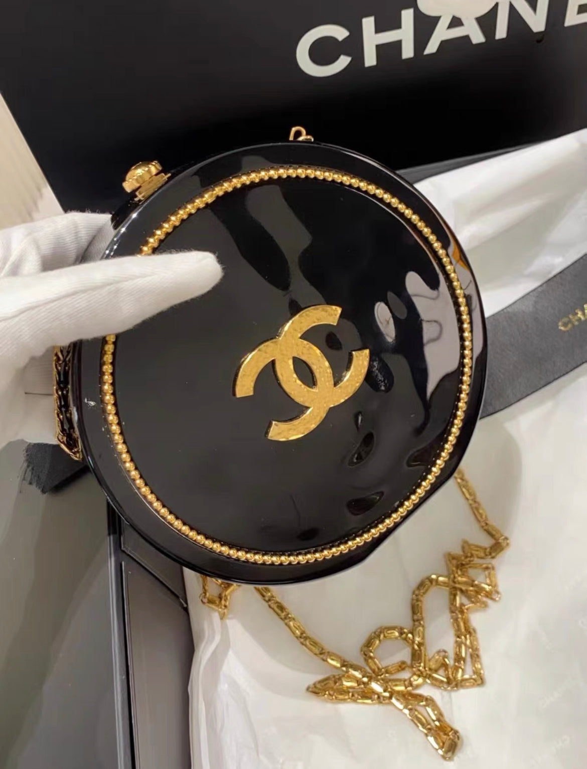 Chanel Minaudière Limited Edition Black Plexiglass  Gold Owl Gold-Tone Hardware