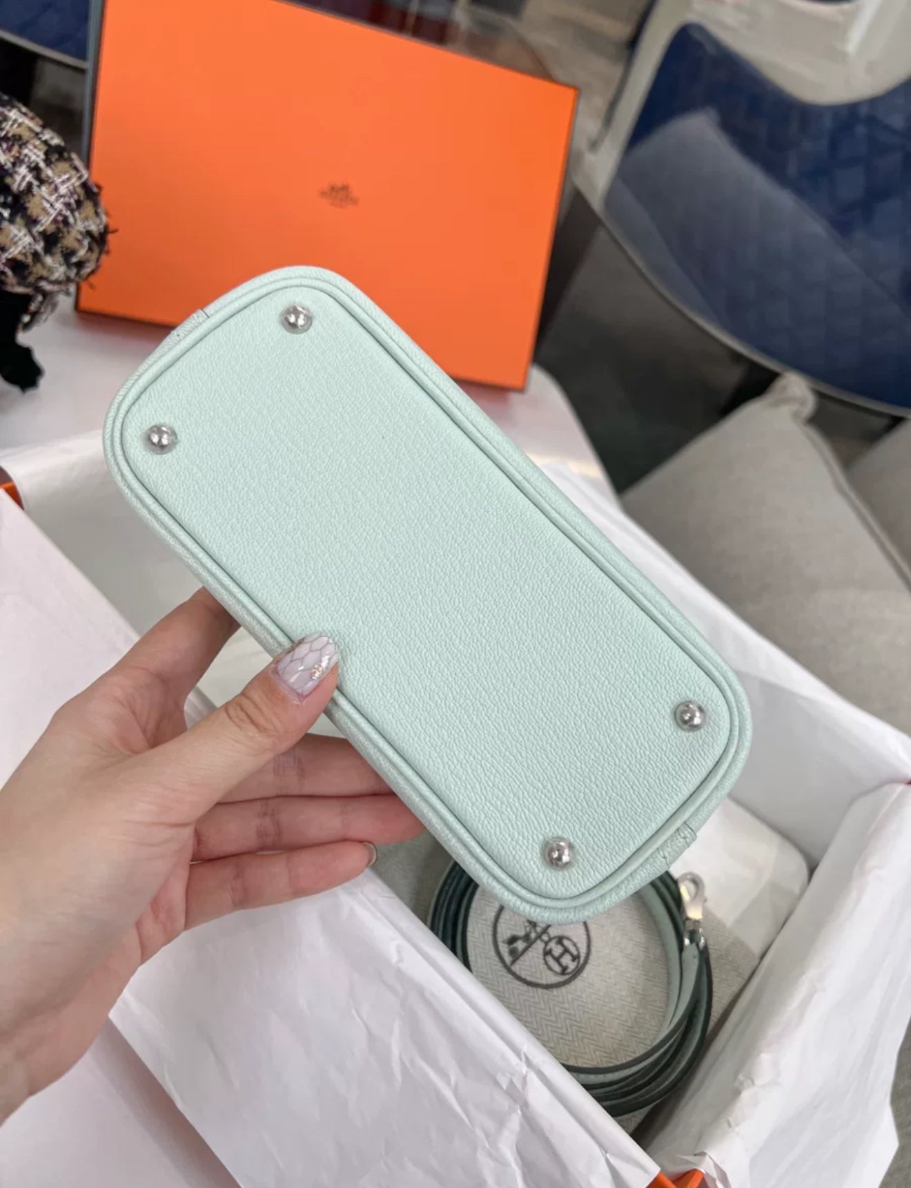 HERMÈS Mini Bolide 1923 Vert d’Eau Palladium hardware