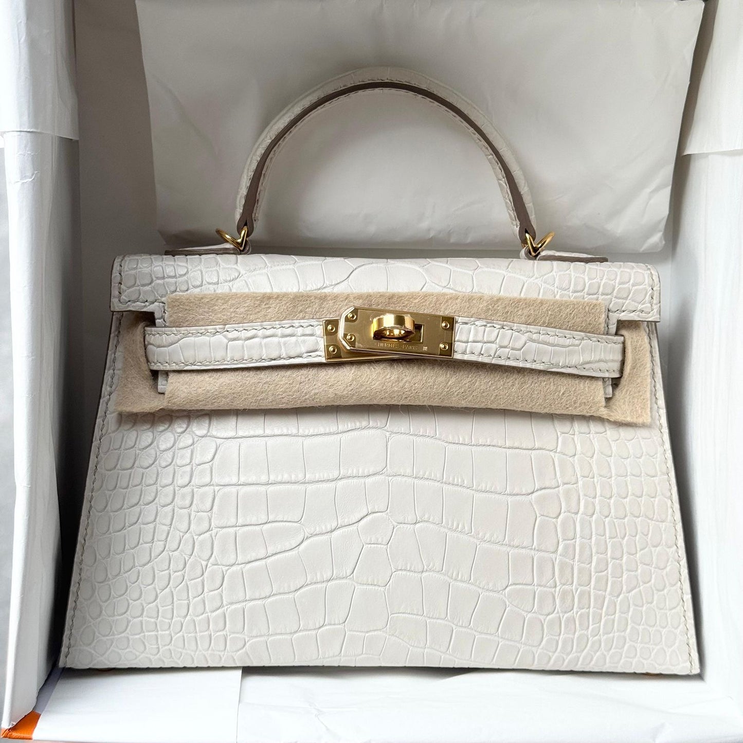 Hermès Mini Kelly 20 Beton Matte Alligator Gold hardware