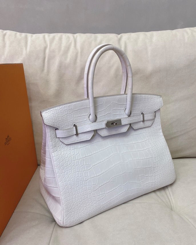 HERMES BIRKIN 35 WHITE ALLIGATOR LEATHER PALLADIUM HARDWARE