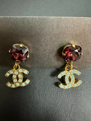 Chanel Vintage 2005 2005 Rhinestone Red Pendant CC Clip-on Earrings