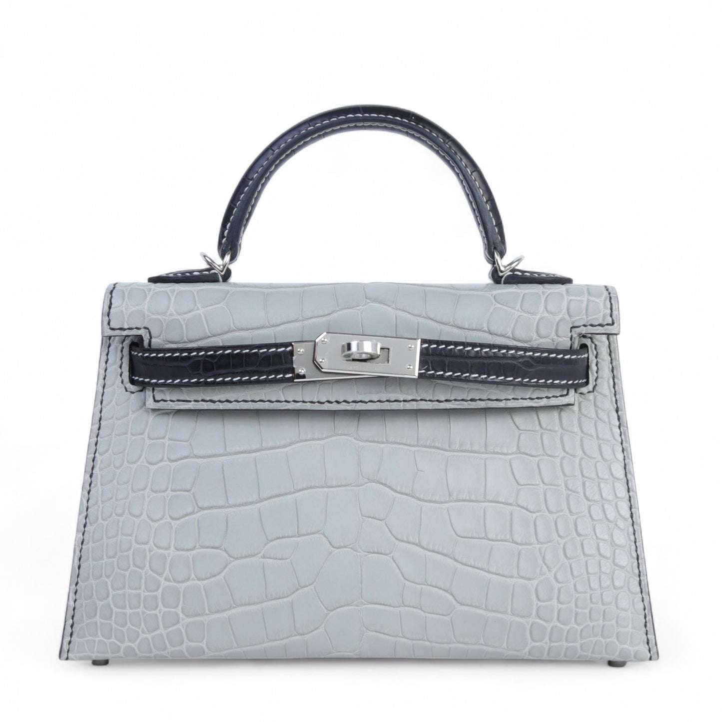 Hermes Mini Kelly 20 Noir Gris Perle Matte Alligator Palladium hardware