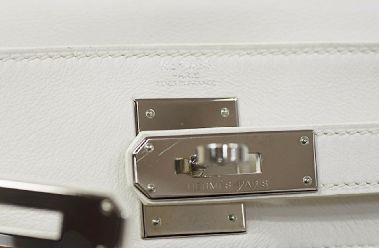 Hermes Kelly 28 white leather with green fabrics Phw