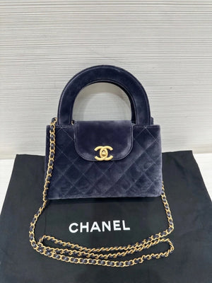 Chanel Large Kelly Velvet Quilted Leather Shoulder/Crossbody Bag