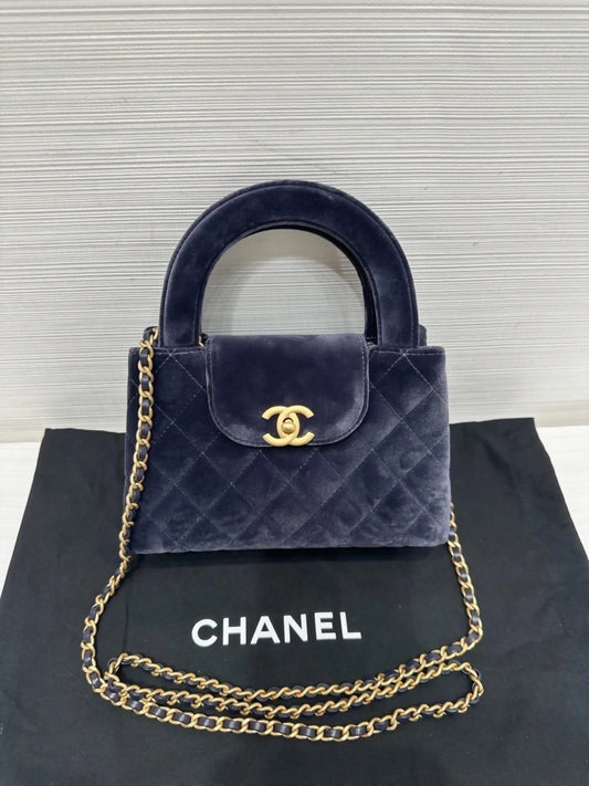 Chanel Large Kelly Velvet Quilted Leather Shoulder/Crossbody Bag