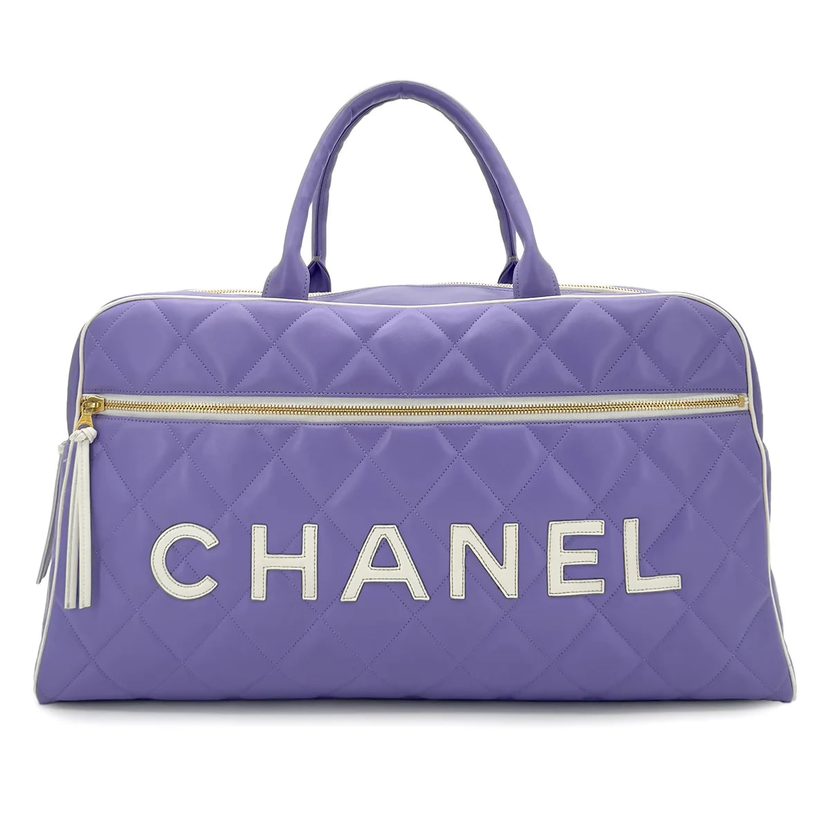 Chanel Vintage Matelassé Logo Boston Bag – Purple  White Leather