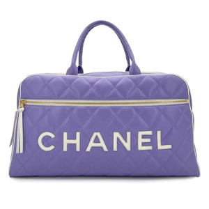 Chanel Vintage Matelassé Logo Boston Bag – Purple  White Leather