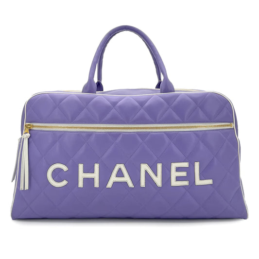 Chanel Vintage Matelassé Logo Boston Bag – Purple  White Leather