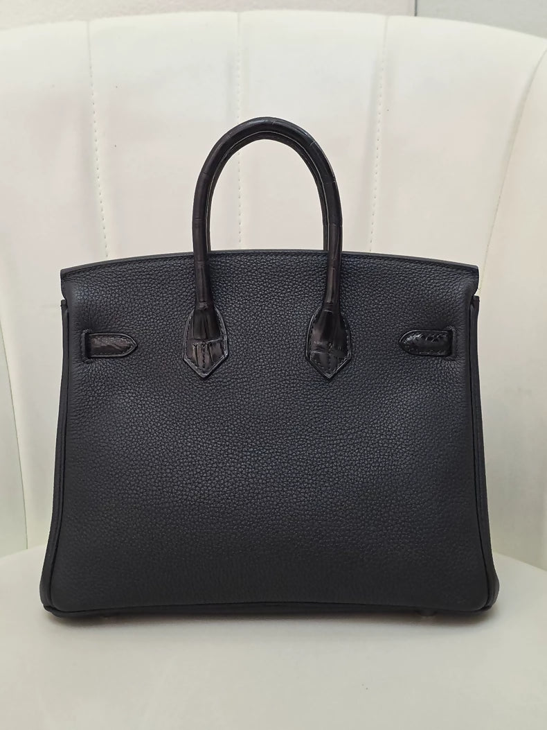 Hermes Birkin 25 touch black crocodile/togo leather palladium hardware