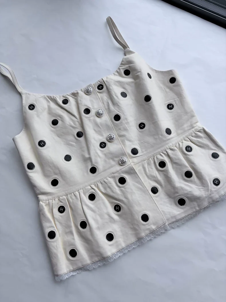 Chanel 23S Polka Dot Off-White Leather top