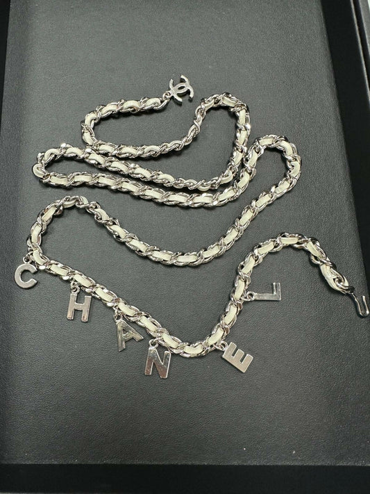 Chanel Vintage 2009 Leather  Sliver Tone CHANEL Belt Waist Chain L90
