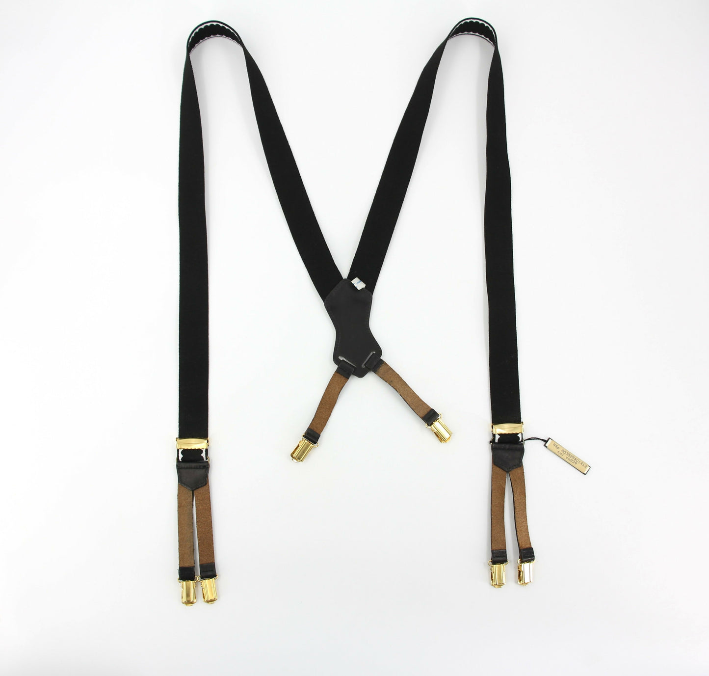 Chanel Vintage 94P Leather  Canvas Coco Mark Suspenders in Black with Gold Hardware