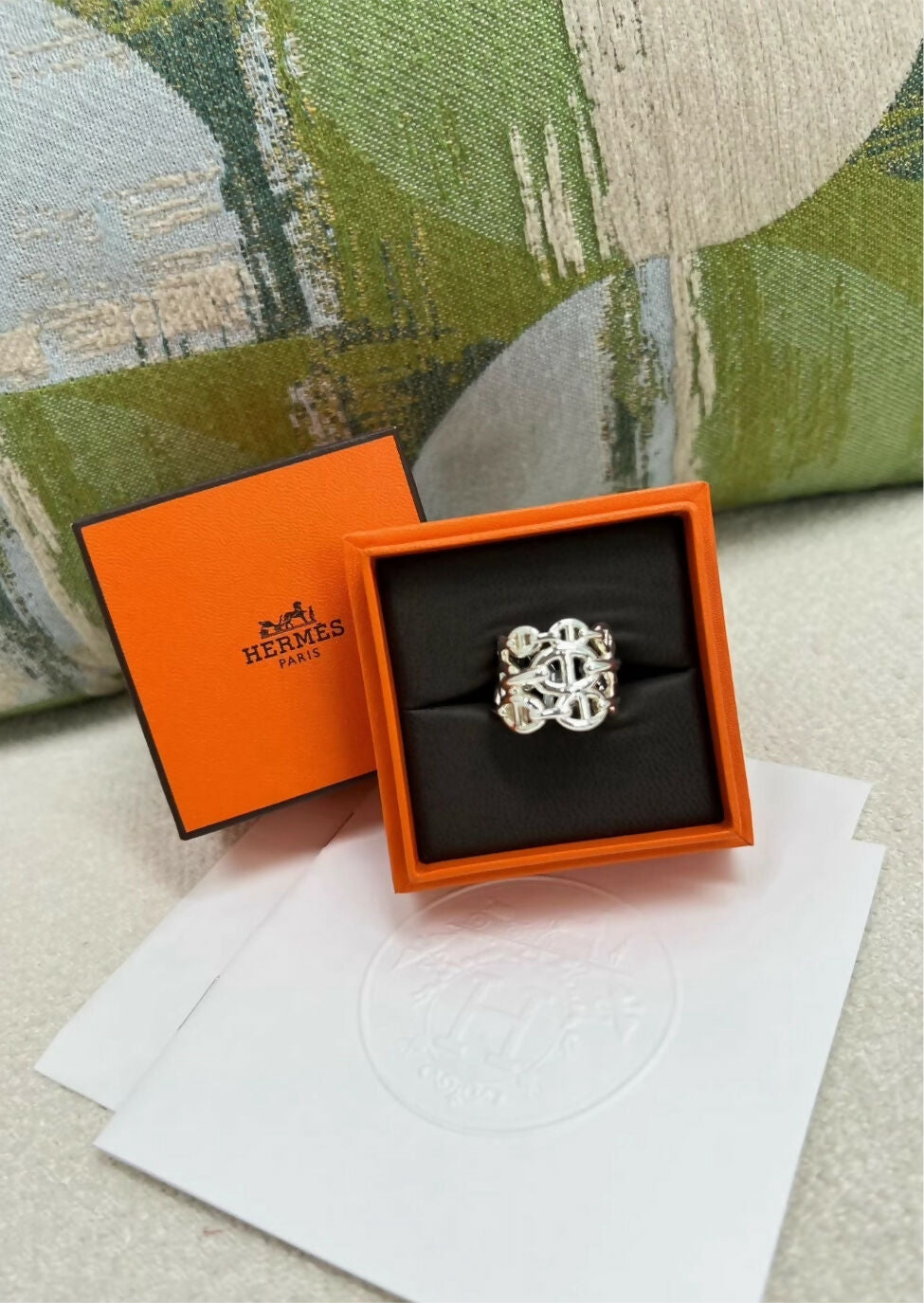 HERMES Sterling Silver Chain DAncre Enchained GM Ring Size 52