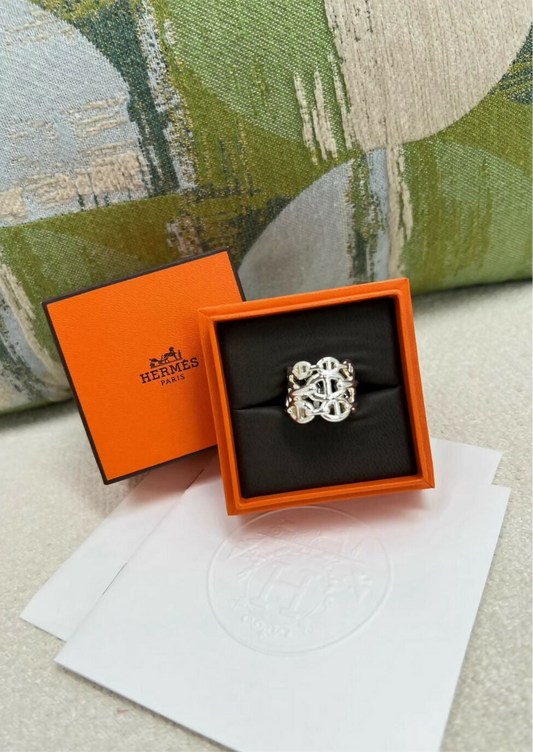 HERMES Sterling Silver Chain DAncre Enchained GM Ring Size 52